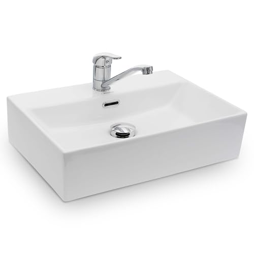 VILSTEIN® Keramik Waschbecken Eckig [51x36x13CM] - Hänge - &...