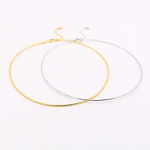 Women 925 Sterling Silver 2MM Solid Dome Collar Necklace Simple Fashion Golden 16 "18" 20 "+1.9 "Adjustable Length Choker Fine Jewelry Gifts 6