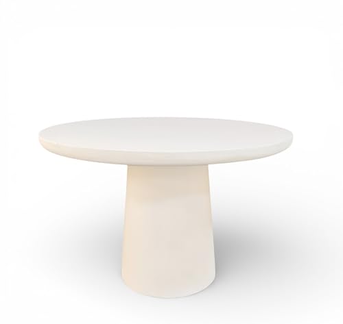 Image of Lime Plaster Round Dining Table 120x120x76 cm || Modern Round Pedestal Dining Table, White Lime Plaster Finish, Contemporary Minimalist Style, Cylindrical Base ||