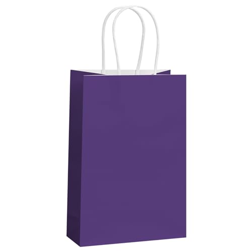 REMTAP Gift Paper Bags Kraft Bags with Handles Bulk Gift Bags for Wedding Party Craft Retail Packaging, Shopping Bags, Party Favor Bags, Retail Bags (Purple-S-50pcs, 5.2 * 3.7 * 8.2)