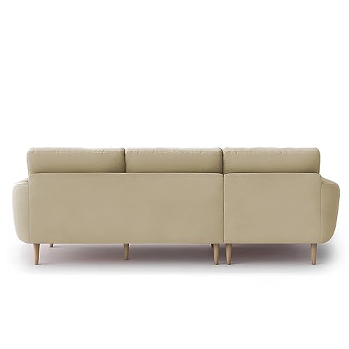 Image of BRAXTON Lindel LHS 4 Seater L Shape Sofa Set for Living Room (Cream) Premium Velvet Fabric Sofa
