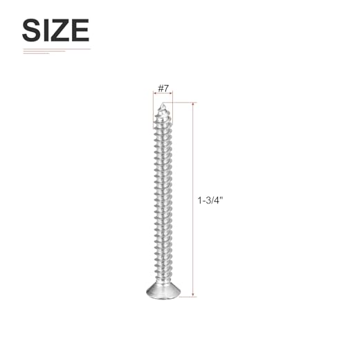Image of DTGN 100Pcs #7x1-3 /4 inch Flat Head Wood Screws, 304 Stainless Steel Phillips Self Tapping Screws - Good for Woodworking, Furniture - Silver