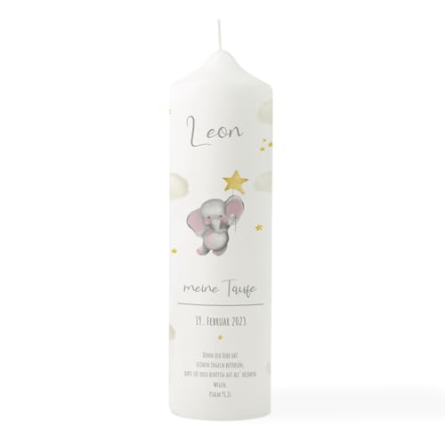 Vela de bautizo con forma de elefante, estrella neutra, vela de bautizo personalizada, vela de bautizo con frase en el bautismo, regalo de bautizo, vela de bendición infantil, regalo para bautizo