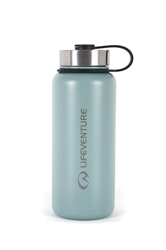 Lifeventure Botella de agua de acero inoxidable aislada al vacío de 1 litro con tapa de rosca a prueba de fugas y exterior recubierto de polvo