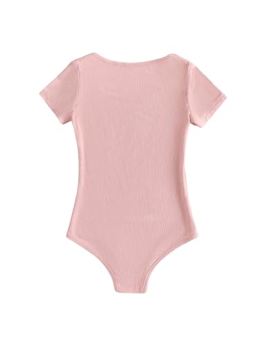 Floerns Girl's Casual Short Sleeve Scoop Neck Tee Shirt Bodysuit Jumpsuit2