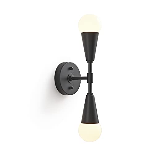 Image of BRIGHTTIA Vicky 2 Light Cone Socket Wall Sconce - Mid Century Modern Fixture for Wall & Ceiling - Minimalist Edison Lamp for Hallway and Bathroom Vanity - Matte Black (BW0027-2B)