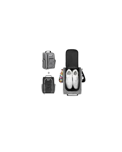 Wolt 2 Pcs Golf Shoe Bag for Travel- Zippered Shoes Carrier Bags with Ventilation & Double Outside Accessory Pocket for Socks Tees Golf Balls Etc. for Women and Men (Black+Grey)