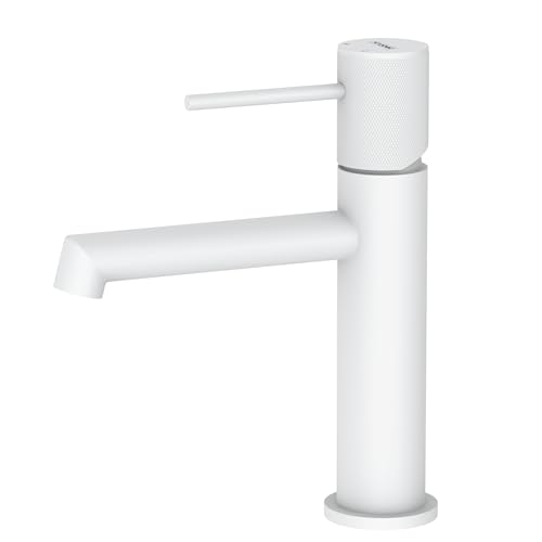 Krobec Grifo Lavabo, Grifo Baño, Grifo Monomando Lavabo, Grifo de lavabo, Cartucho Cerámico, para el Lavabo del Baño, Lavamanos, Baño de Invitados(Blanco mate).