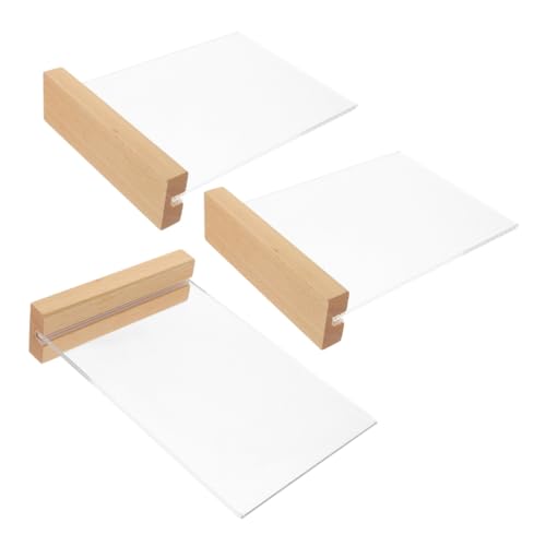 DOITOOL 3 piezas Soporte de Exhibición de Menú Acrílico Transparente con Base de Madera Soporte Sobremesa T para Restaurantes Bodas Oficinas Versátil para Carteles y Etiquetas