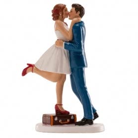 Topper de mariage baiser des mariés avec valise pour gâteau romantique