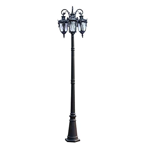 Grande lanterne de paysage européenne à 3 têtes pour l'extérieur, lampe de colonne à poteau haut étanche, lampadaire de jardin victorien traditionnel, lampadaire extérieur en verre, lampadaire de pati