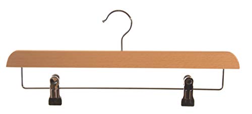 Hagspiel Perchas de madera para pantalones, lacadas en natural (10 unidades de colgadores para pantalones con barra de metal + pinzas)