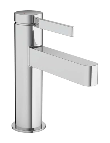 hansgrohe Finoris - Waschtischarmatur mit Push-Open Ablauf, Wasserhahn Bad mit Auslauf Höhe 92 mm, Mischbatterie Waschbecken wassersparend (EcoSmart), Chrom, 76010000