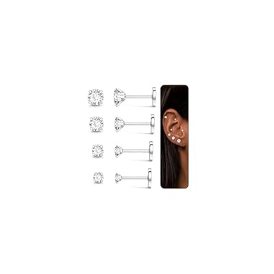 LOLIAS 4 pares 16G Acero Inoxidable Tragus Piercing para Mujeres Hombres Helix Piercing Labio Stud Pendientes Nariz 2/3/4/5 MM Cubic Zirconia Opal Monroe Piercing Oreja Cartilago Joyas | Ya disponible en tu tienda friki favorita! En mundofriki.es!