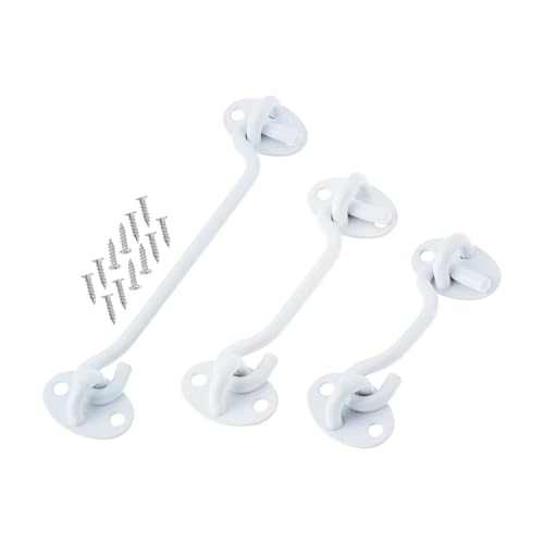 Pestillo de ojo gancho blanco de acero inoxidable resistente para puerta con tornillos 2