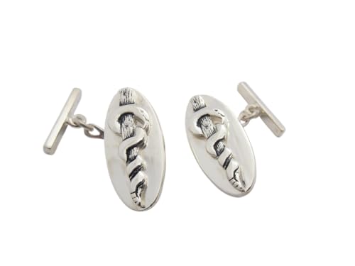 Boutons de manchette Asclépios en argent avec blason de médecine