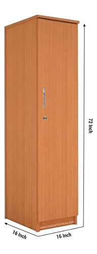 Image of CASPIAN Engineered Wood 1 Door Wardrobe (Light Brown) | Pre-Assembled Furniture | Almirah /Cupboard for Bedroom Clothes Storage Organizer with 6 Compartments