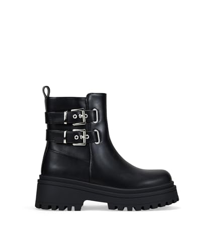 BOSANOVA Botines para Mujer con Dos Hebillas Decorativas y Suela grabada con cuña de 5.6 cm. Cierre con Cremallera Interior. Calzado para Mujer Negro 41