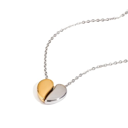 Collier pendentif cœur bicolore en acier inoxydable durable