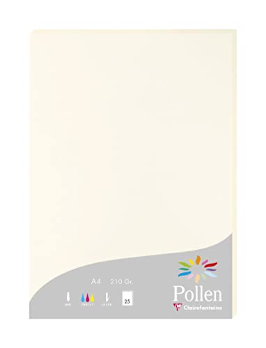Clairefontaine 56010C - Packung mit 25 Blatt Briefpapier Pollen DIN A4 21x29,7cm, 210g, ideal für Korrespondenz, Naturweiß, 1 Pack