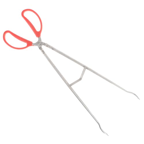 TOYANDONA Multipurpose Stainless Steel Fireplace Tong for Camping and Firewood Grabbing Long Handle Log Grabber with Rubber Grip Rust-Resistant Fire Pit Tool for Indoor Outdoor Use