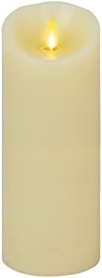 Luminara Realistic Moving Flame LED Candle Scalloped Edge Smooth Finish Real Wax Pillar, Battery Operated (2 D) 1000 Hr Runtime, Timer, Remote Ready, Unscented - Ivory (3.5" x 8.75")
