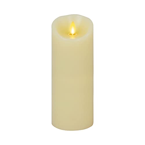 Luminara Realistic Moving Flame LED Candle Scalloped Edge Smooth Finish Real Wax Pillar, Timer, Remote Ready, Unscented - Ivory (10 Wide x 23 Tall Centimetre)