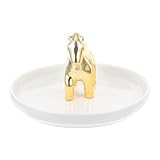 SUPVOX Bandeja de Joyas de Cerámica Blanca Decoración de Unicornio, Plato para Almacenamiento de Collares y Anillos, Organizador de Escritorio para Accesorios de Boda y Oficina