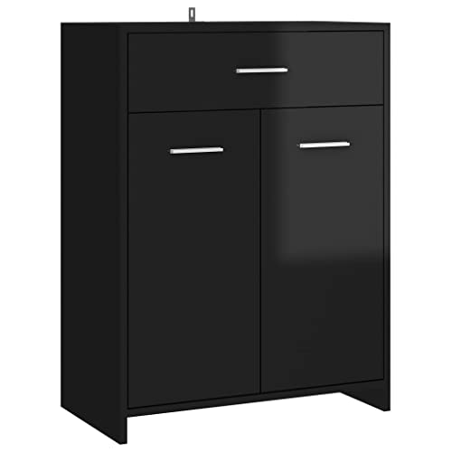 vidaXL Armoire de Salle de Bain Meuble de Rangement Armoire de Rangement Placard de Salle de Bain Maison Intérieur Noir Brillant 60x33x80 cm Aggloméré