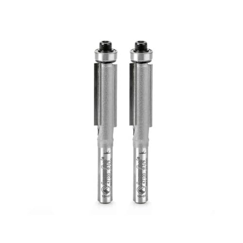 Amana Tool 47100-2 2-Pack Carbide Tipped Flush Trim 3/8 D x 1 CH x 1/4 SHK x 2-5/8 Inch Long Router Bits w/ Lower Ball Bearing