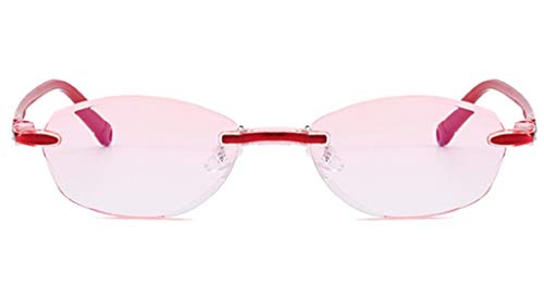 Gafas de lectura sin montura Moda Diamante Corte Diseño de borde Lentes anti-azules Lentes de gafas para mujeres red and Purple Cover