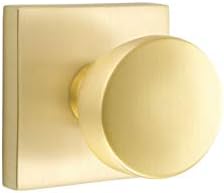 EMTEK Square Rosette Dummy, Pair with Matching Finish Laurent Knob - Choice of 7 Finishes - 5050LAUUS4 - Satin Brass (US4)