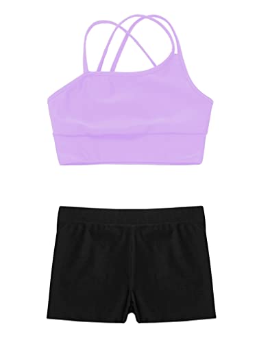 Kids Girls' 2 Pieces Dance Outfit Sport Crop Top Bra with Shorts Set Sports Workout Gymnastics Outfits3