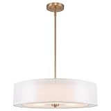 Kira Home Lindos 20' Modern Double Drum Pendant Light, 3-Light Chandelier with Sheer Outer & White Inner Fabric Shade, Cool Brass Finish
