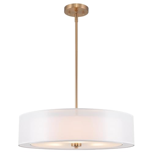 Kira Home Lindos 20' Modern Double Drum Pendant Light, 3-Light Chandelier with Sheer Outer & White...