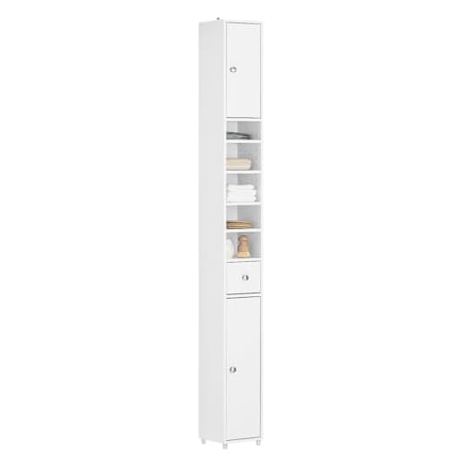 SoBuy BZR34-W Mueble Columna de baño, Armario para baño Alto,estanterías de baño-2 Puertas y 1 cajón H 180 cm ES