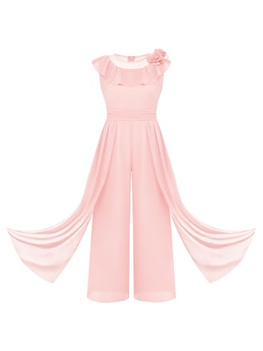 Mono vestido de comunión rosa de chiffon para niños de 9-10 años con chaqueta 6