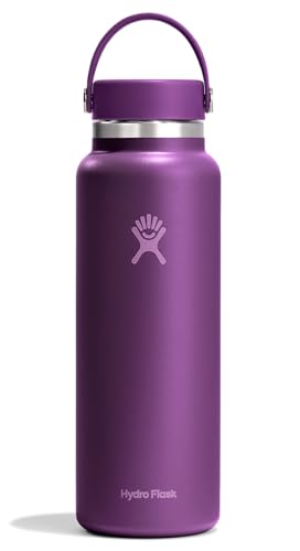 Hydro Flask Water Bottle - Insulated Stainless Steel - Wide Mouth Flex Lid, Non Spill, Leakproof and Refillable in 40 Oz Beachplum Purple