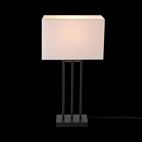 Globe Electric 67528 24" Table Lamp, Matte Black, White Fabric Shade, On/Off Switch On Socket, Table Lamp For Living Room, Home Décor, E26 Light Bulb, Lamps For Bedrooms, Table Lamp, Minimalist #TOP1