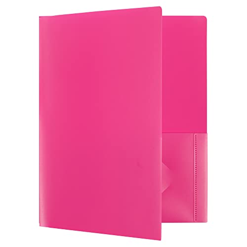 Jam Paper Heavy Duty Plastic 2 Pocket Extra Tough School Folders - Fuchsia Hot Pink - 6/Pack #TOP4