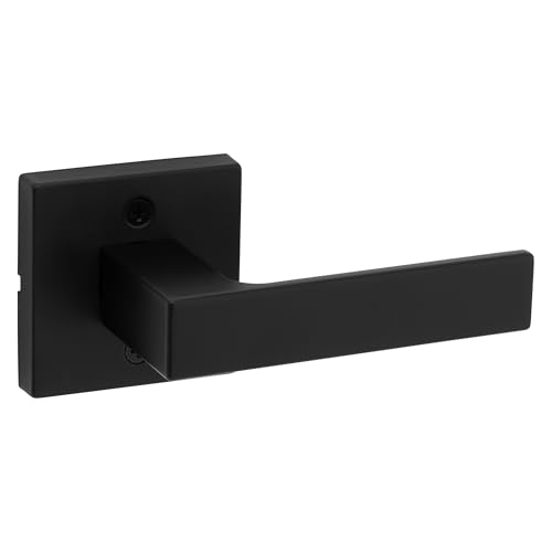 Image of Kwikset Singapore Dummy Door Handle, Single Sided Lever for Closets, French Double Doors, and Pantry, Matte Black Non-Turning Reversible Interior Push /Pull Lever, with Microban Protection