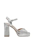Azarey SANDALIA PLATA DE TACÓN ANCHO CON PLATAFORMA Y TIRAS - (Talla 35)