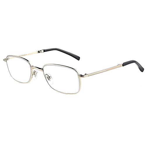 CAOXN Gafas Lectura con Lentes Multifocales Progresivas Progresivas Luz Anti-Azul Inteligentes para Hombres, Lector Montura Titanio Puro Plegable Portátil +1.0 A +3.0 Dioptrías,Oro,+2.50