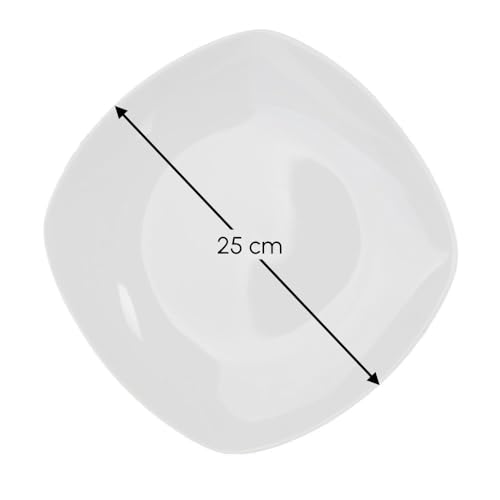 Miniatura 3 de Casaselección 12 Platos Llanos De Porcelana Blanca - Juego De 12, Diseño Cuadrado, 25 Cm, Aptos Para Lavavajillas Y Microondas, Color Blanco