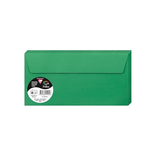 Clairefontaine 5595C - Packung mit 20 Umschläge Pollen, Format DL, 110 x 220 mm, 120g, ideal für Korrespondenz und Einladungen, Tannengrün, 1 Pack