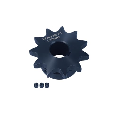 Image of #40 Roller Chain Sprocket 11 Tooth 5 /8 inch Bore (3 /16 inch Keyway) Black Oxide Rust-Proof with 3 Set Screws & Keyway for Mini Bike Go-Kart Clutch, Hardened 1045 Steel 40BS11-5 /8