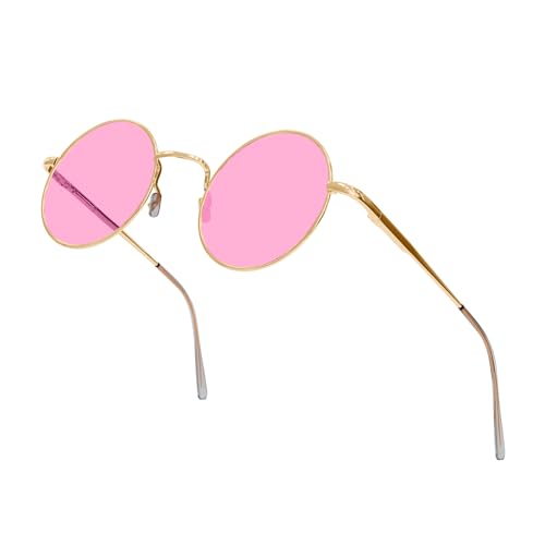 Image of Retro Round Sunglasses Small Colored Lens Hippie Glasses