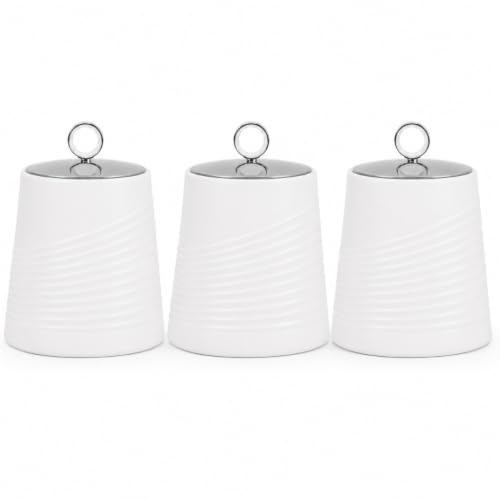 EHC Tea Sugar Coffee Canisters Set Kitchen Storage Jars with Lids Airtight Containers Canisters Jars Set of 3 White