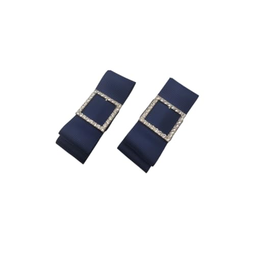 Douqu 2 Pcs Exquisite Simple Women Fashion Black Navy Pink Ribbon Bow Wedding Shoe Clips Decoration Charms 2.5 * 7cm (Navy)