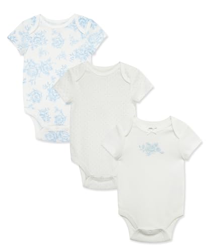 Image of Little Me Clothes for Baby Girls’ 3-Pack 100% Cotton Bodysuits with Full Snap Closures, Baby Essentials, Newborn to 9 Months
